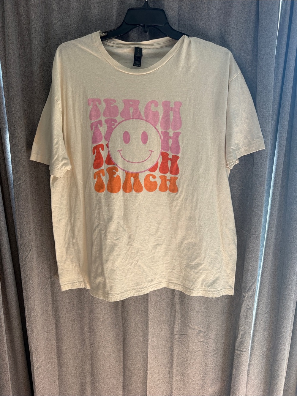 Graphic Smiley Tee in Cream with Pink & Orange Print
